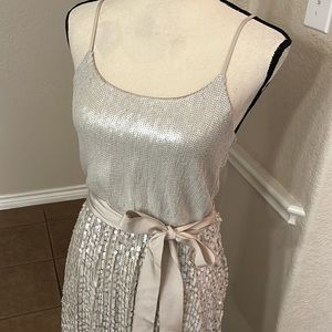 Express tan/taupe champagne cocktail sequined mini dress XS